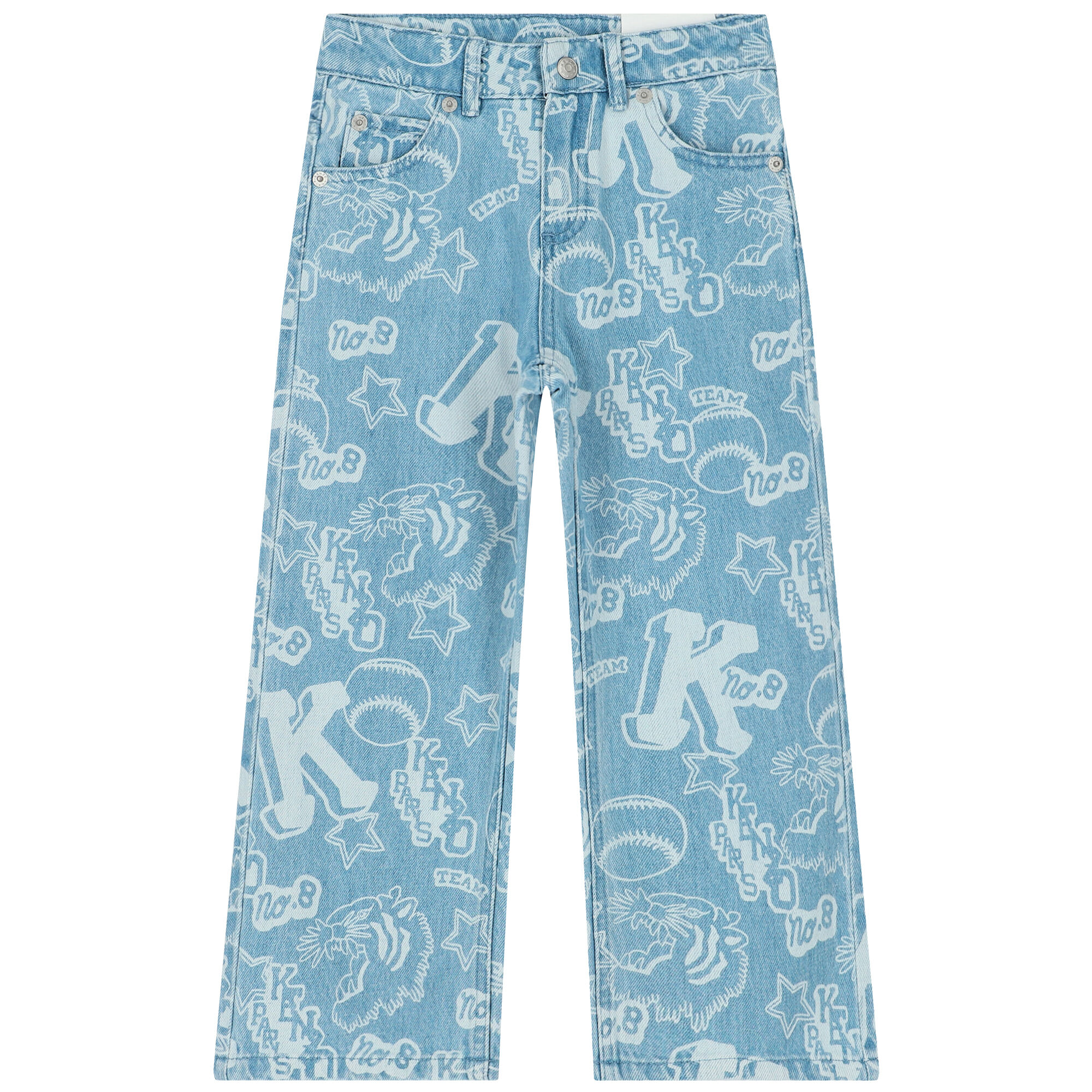 KENZO KIDS Girls Blue Denim Varsity Logo Jeans Junior Couture UK